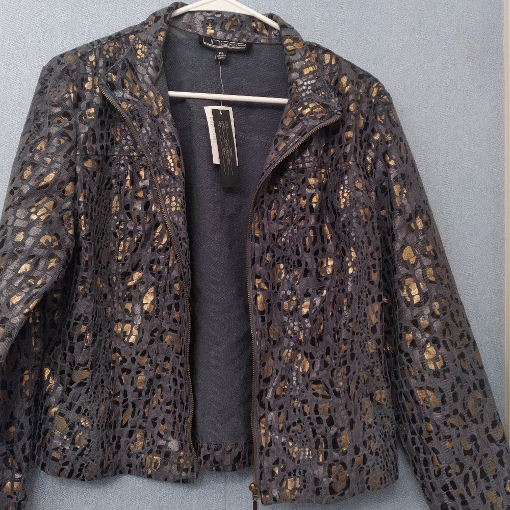 IC Collection Animal Print‎ Jacket Gold Accent Full Zip Modern Design